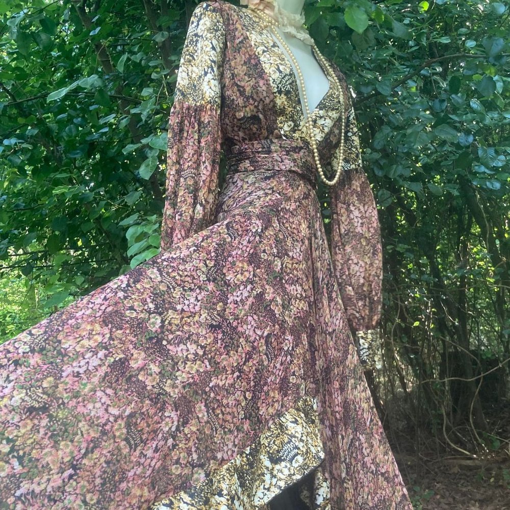 ASOS floral maxi dress gown  long sleeve sheer floaty boho balloon sleeve 6T